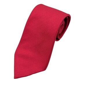 DORMEUIL Paris London Mens Silk Necktie Handmade ITALY Red Solid Knit 3.5x62"‎